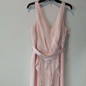 V-Neck Wrapped Bodice Dress with Satin Belt